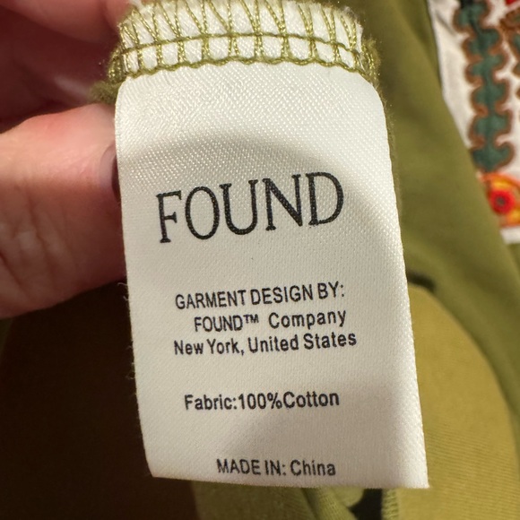 FOUND Casual Olive Short Sleeve Boho Embroidered Tee Size XL - Picture 9 of 14